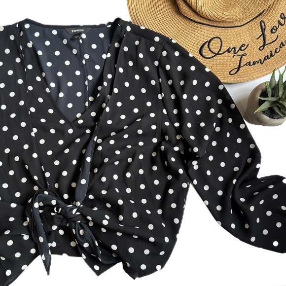 Express black white polka dot tie waist bodysuit ❤️ - Picture 2 of 8